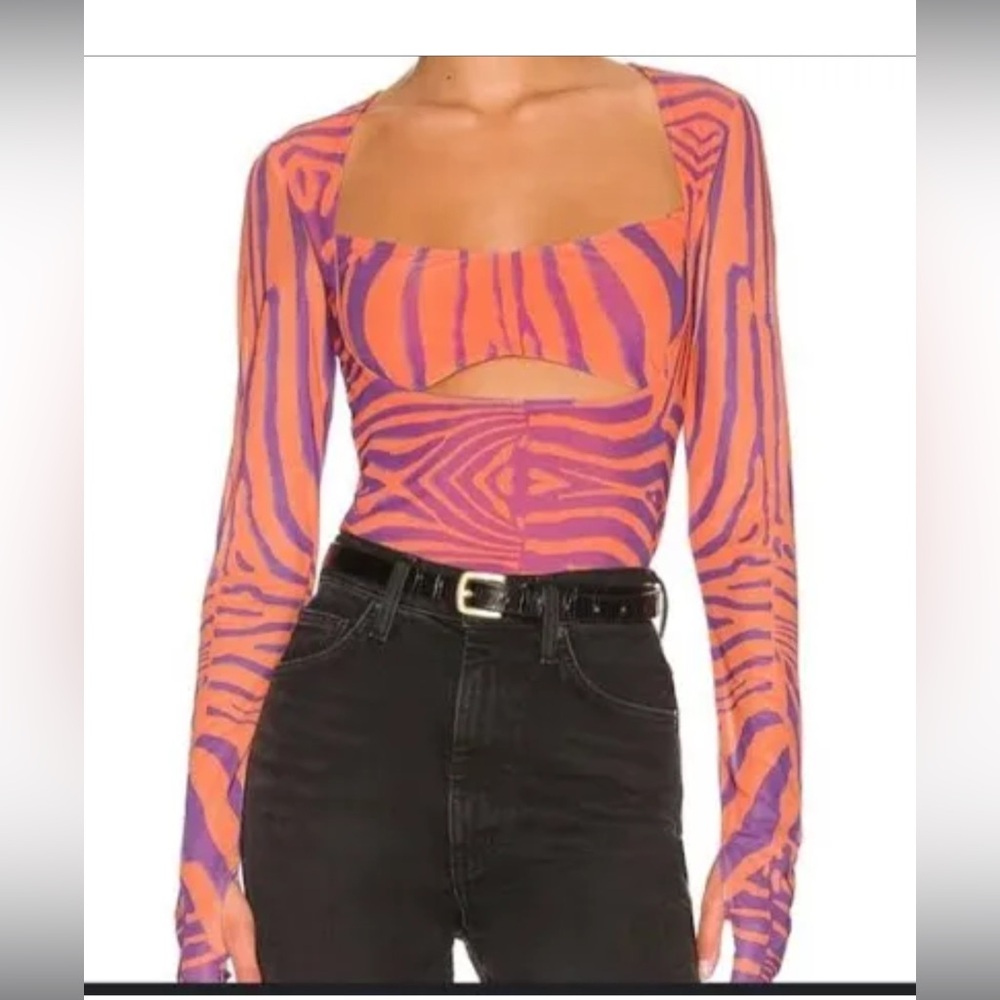 Afrm mesh top in multi-colored zebra animal print